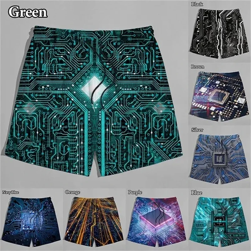 Circuit Board 3D Printing Beach Shorts Electronic Chip Casual Shorts Summer Cool Beach Pants Men Women Chilren Apparel Ice Short