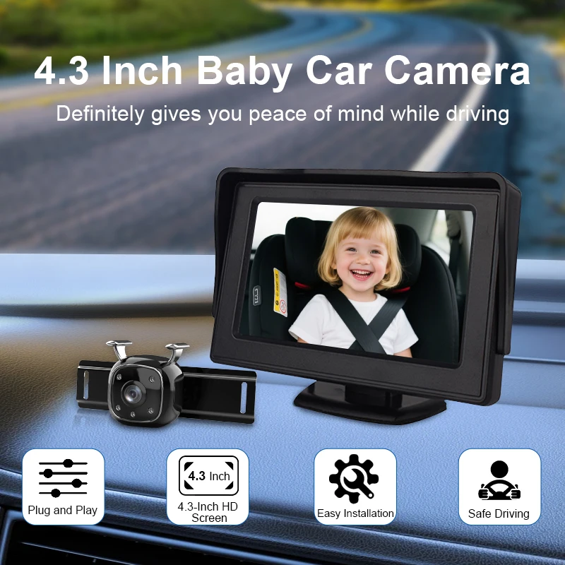 4.3 Inch Car Baby Monitor View Infant in Rear Facing Seat Baby Car Camera with Night Vision, Easy Setup Plug and Play