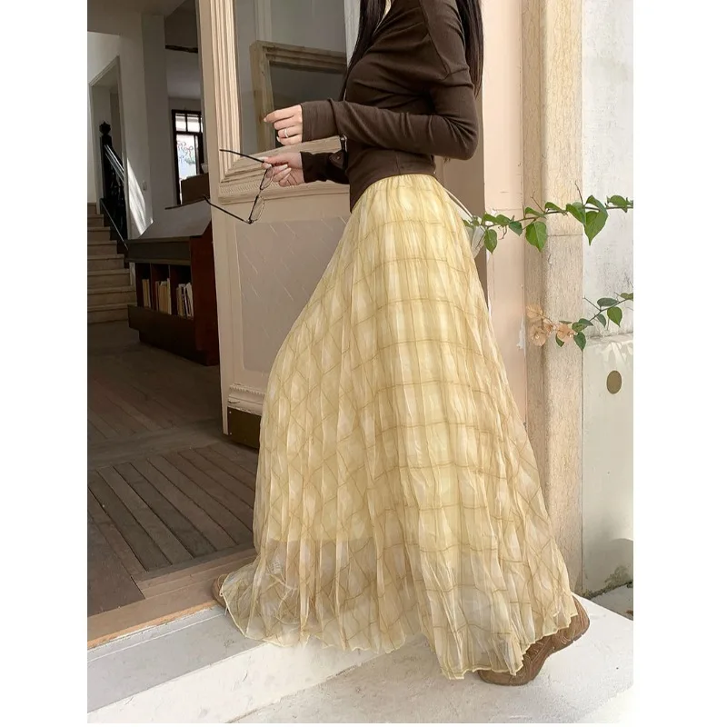 

Весна 2026: Женская винтажная юбка А-силуэта с высокой талией, в клетку, асимметричная, утягивающая, средней длины, для офиса