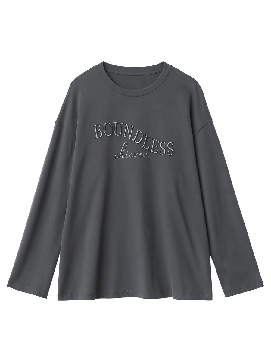 เสื้อสเวตเชิ้ตผู้หญิง CHIC VEN ทรงหลวม สไตล์ลำลอง แขนยาว ปักลายตัวอักษร ผ้าฝ้าย เสื้อคลุมผู้หญิง สำหรับฤดูใบไม้ผลิและฤดูใบไม้ร่วง ปี 2025