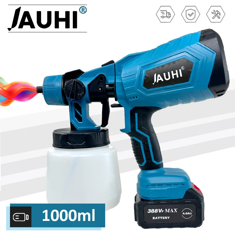 

JAUHI 1000ML Electric Spray Gun Cordless Paint Sprayer Auto Household Sprayer Flow Control Power Tool For Makita 18V Battery