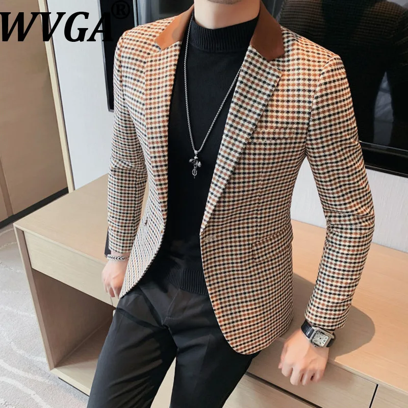 

WVGA Spring Autumn New Men Tide Casual Blazer High-End Patchwork Collar British Style Elegant Suit-Jacket Formal Coat Ins W19793
