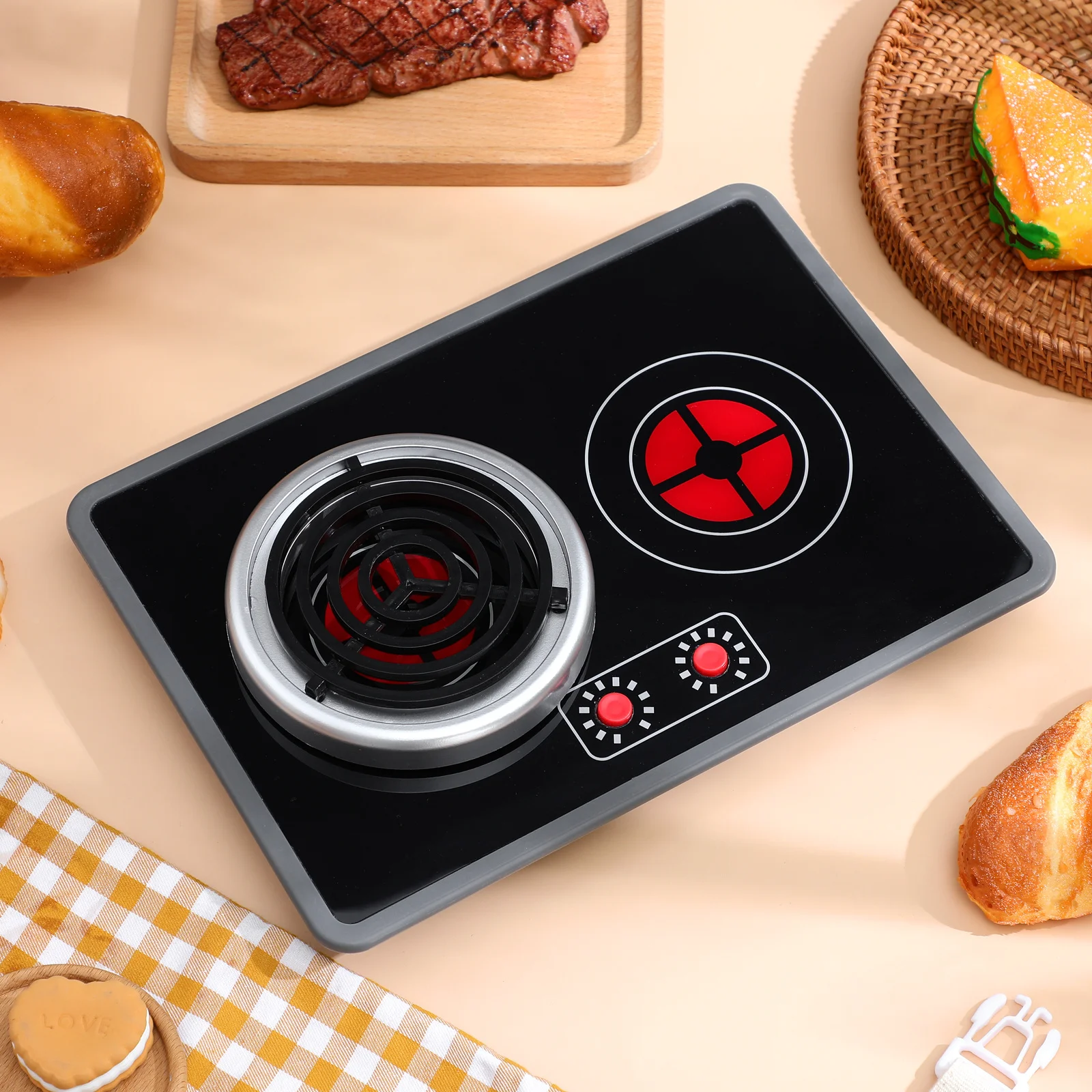 1 zestaw 1 Zestaw Akcesoriów Kuchennych dla Dzieci Realistyczna Kuchenka Indukcyjna ze Światłami i Dźwiękami Zestaw do Udawania Zabawy w Urządzenia Kuchenne