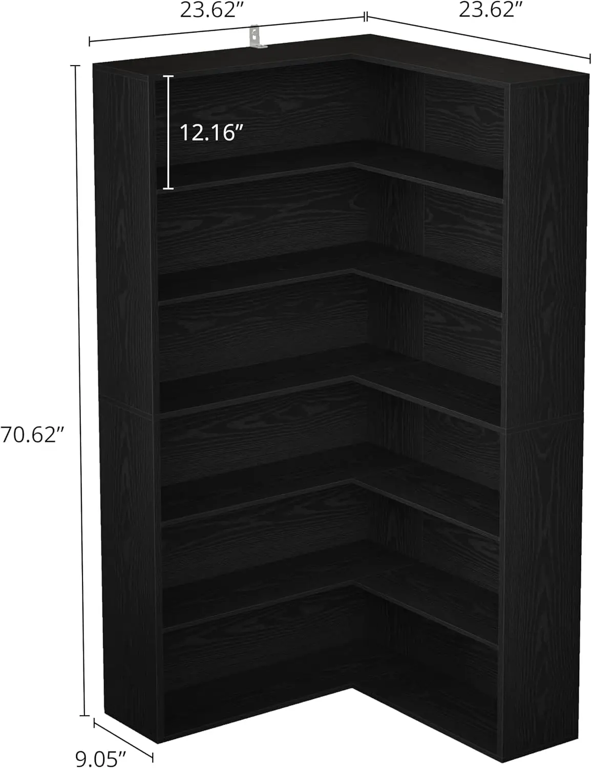 Six Tier Corner Bookshelf Storage Rack, Modern Freestanding Etagere Display Shelf Organizer With Back Baffles For Living Room Home Office Bedroom, Sleek Style, Black