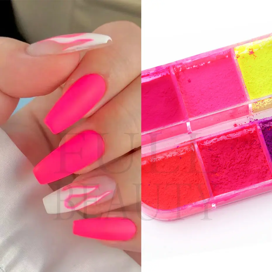 1 Case neonowy fosforyzujący proszek gwoździe tęczowy kolor fluorescencja żółty zielony Ombre odblaskowy Pigment do Manicure zanurzenie pyłu NTYE