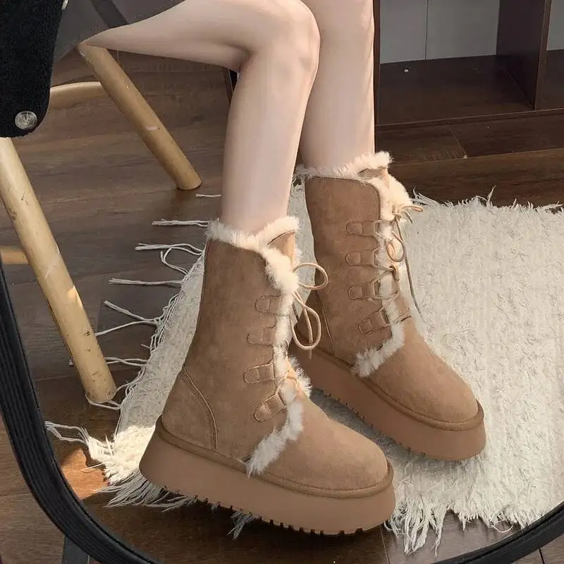 

Women's Winter Snow Boots 2025 New Thickened Fur Furry Lined Thick Soled Heightening Northeast Cotton Ankle Boots Women