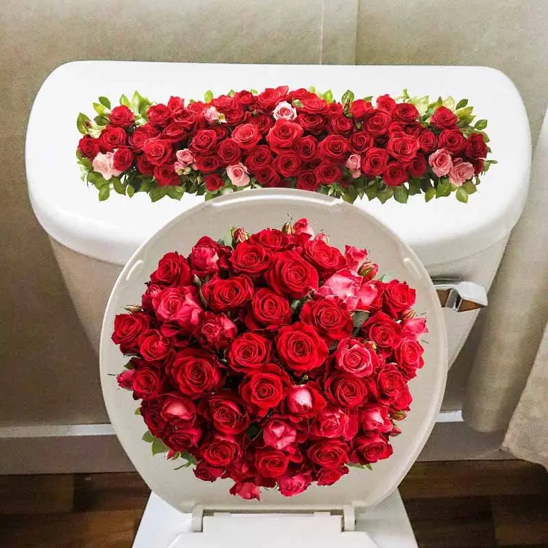 

Romantic Red Rose Bouquet Wall Sticker Toilet Lid Stickers,Bedroom Entrance Living Room Porch Home Decora Waterproof Decals S797
