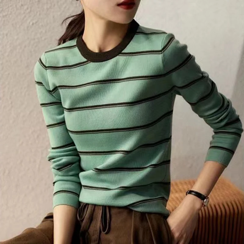 Autumn Women Striped O Neck Sweaters 2023 Winter Clothes Long Sleeve Jumpers Knitted Tops Female Casual Pullovers Sweater Mujer