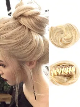 Ashifts-Postiche chignon synthétique ultraviolet pour femme, postiche chignon désordonné, bande élastique, fausse pince à cheveux en caoutchouc, queue de cheval à pince
