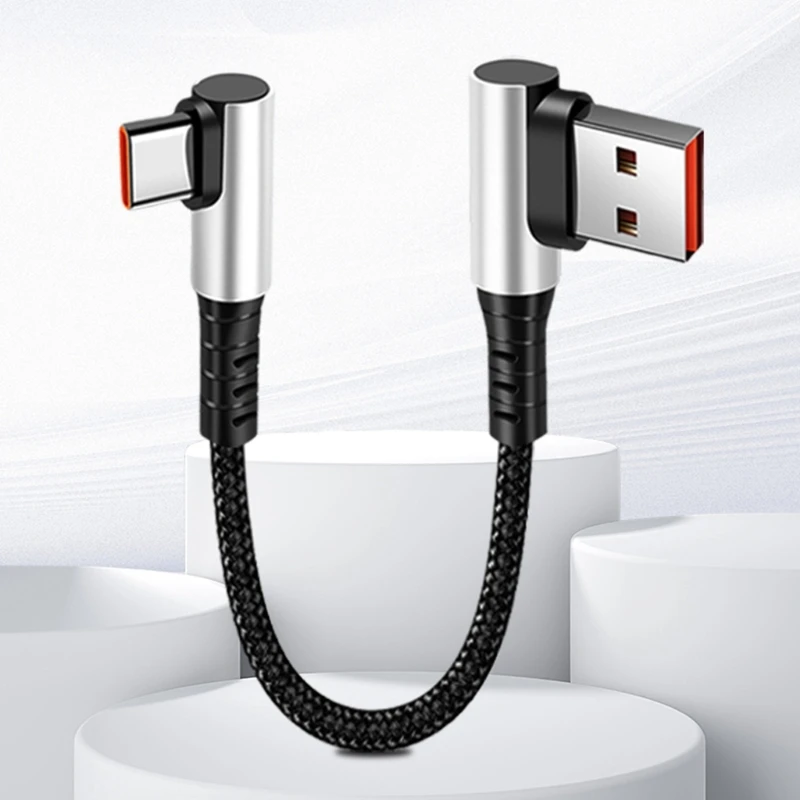 90 Degree Elbow 480Mbps Nylon USB to Type C Quick Power Cable for Charging and Data Transfer