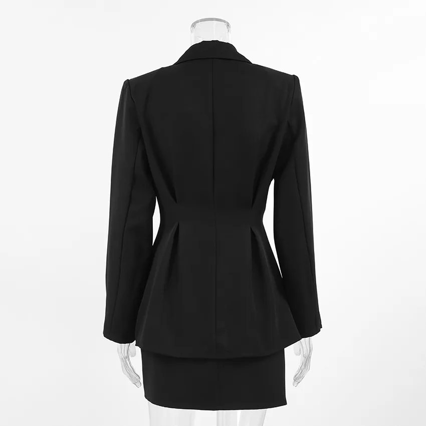 Fashion Slim Fit Black Blazer For Women Suit 2026 Spring And Autumn Solid Color Casual Long Sleeve Blazers +skirt 2 Piece Set