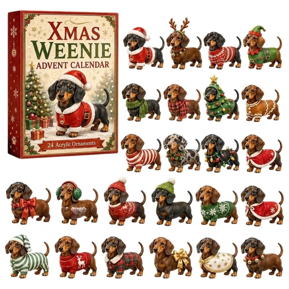 2026 Dachshund Advent Calendar, 2D Christmas Dog Collectible Set,24 Unique Festive Dachshund Figures,Santa & Sweater Designs