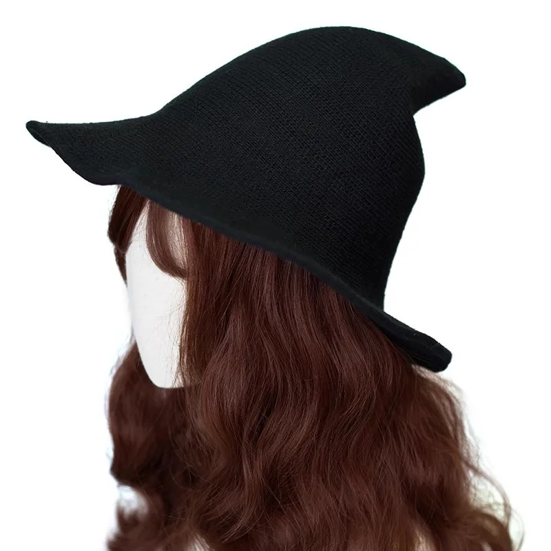 할로윈 마녀 니트 뾰족한 모자 면사 코스프레 소품 로리타 만화 전시회 액세서리 접이식 마법 소녀 마법사 모자