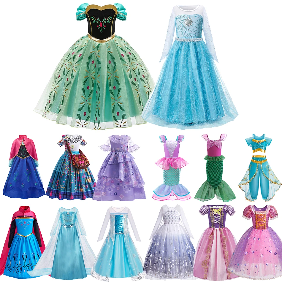 Girls Jasmine Rapunzel Costume Kids Princess Pageant Dress Children Mirabel Isabela Dinner Elsa Cosplay Halloween Clothes 3-10Y