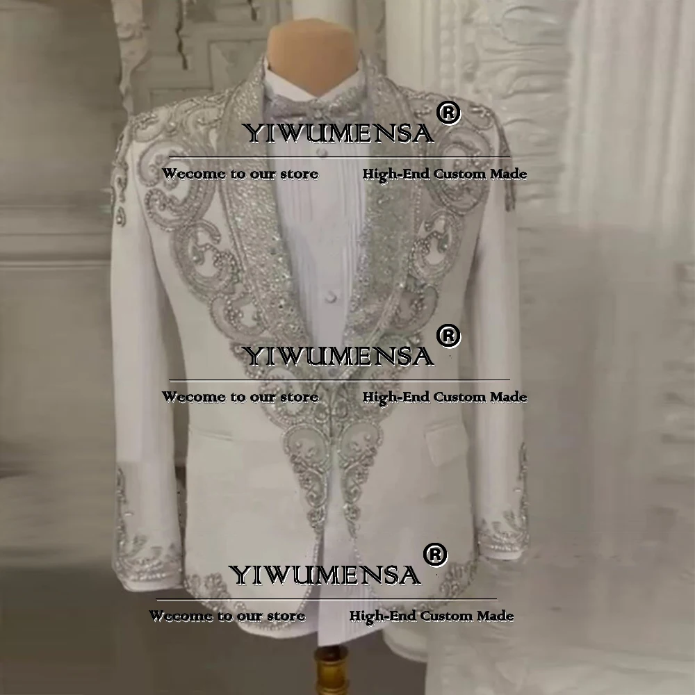 

Luxury Diamond Beaded Suit Men Sparkly Sequins Shawl Lapel Prom Blazer Customized Groom Wedding Tuxedo 2-Piece costumes homme