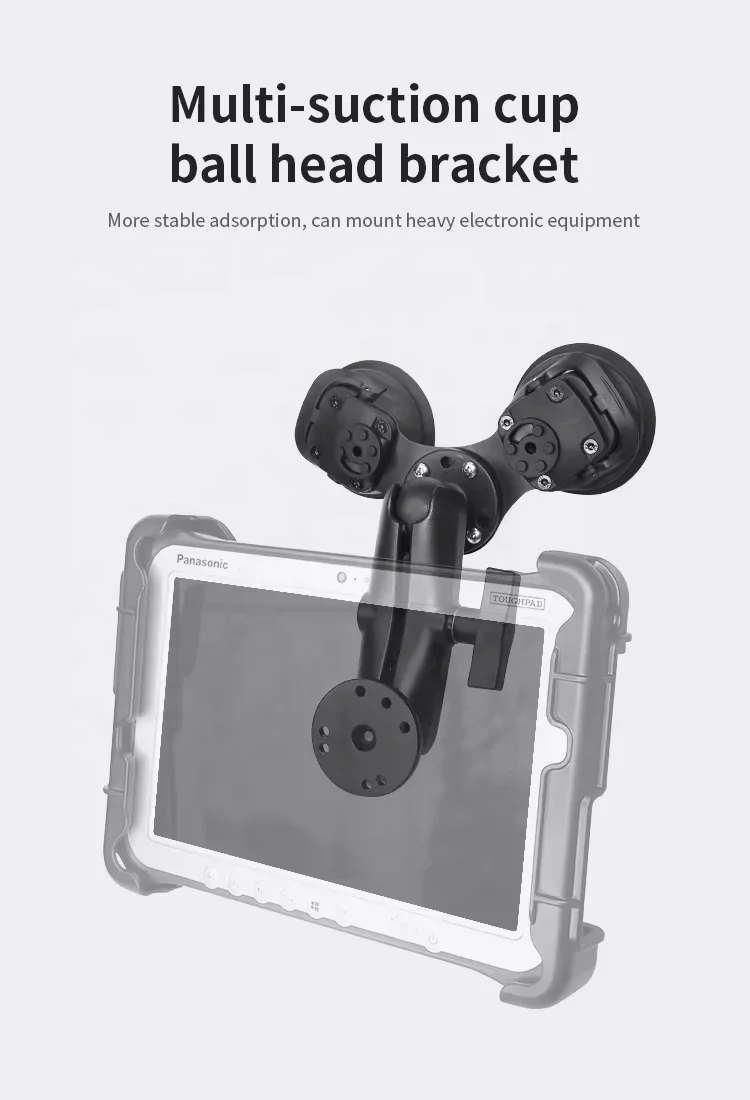 Solid Aluminum Ball Mount Windscreen Bracket Triple/Dual Suction Cup Tablet Laptop Stand for Farm Machinery for Ram Mounts