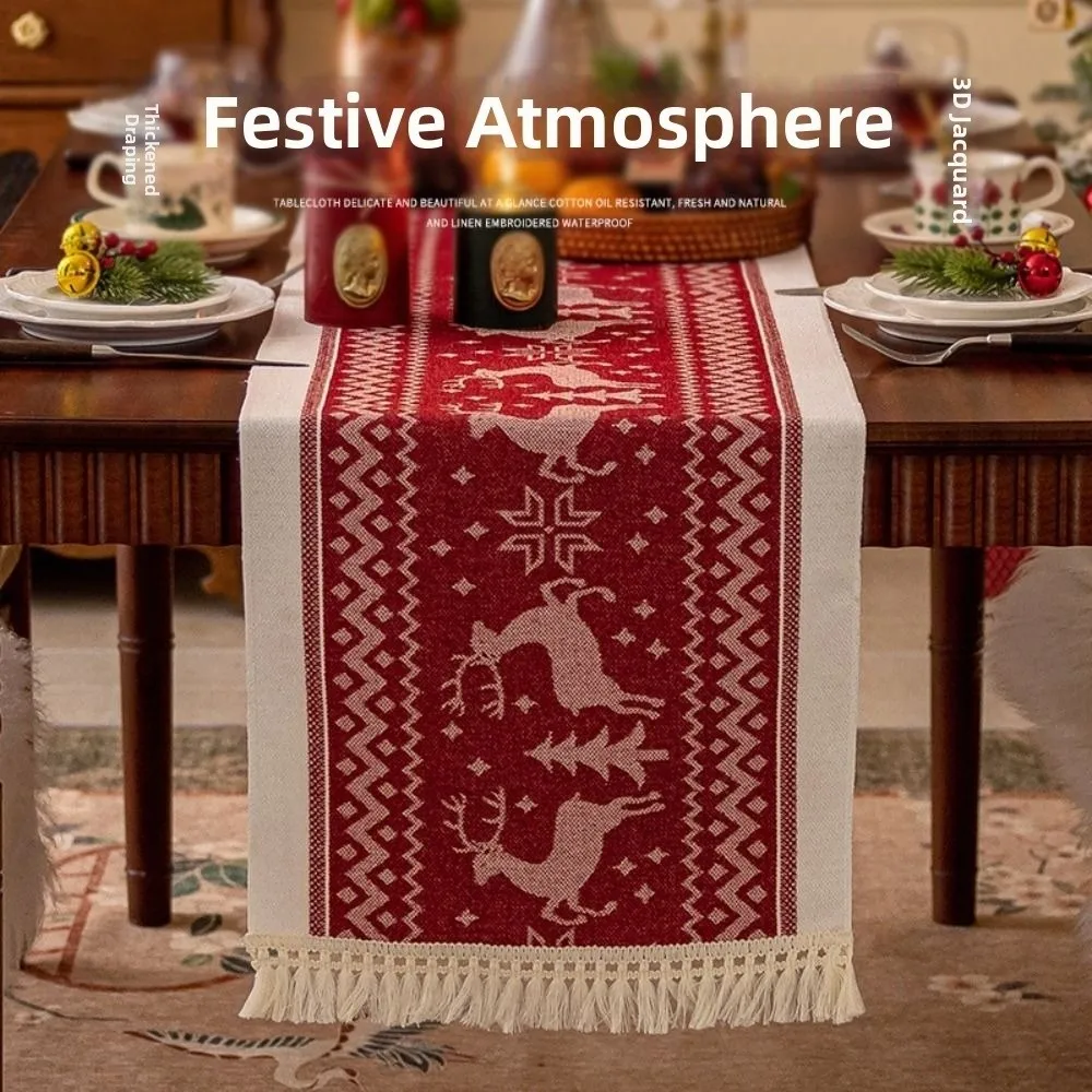 

Rectangle Christmas Table Runner Red Thickened Table Cover Long Christmas Tree Printed Xmas Desktop Decoration Living Room