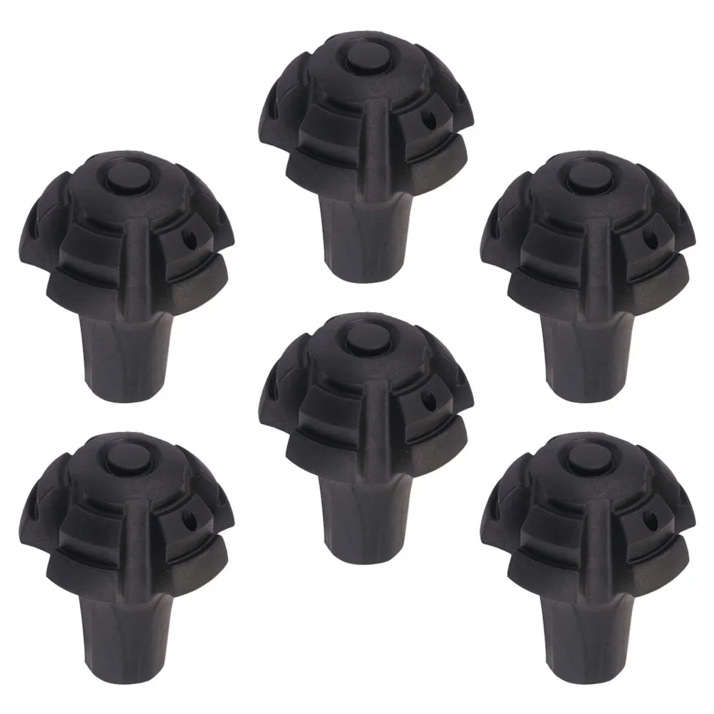 

6pcs Anti-Slip Trekking Poles Foot Cover Black Elastic Tpr Protector For Hiking Walking Camping Outdoor Stick Pole Cover Round