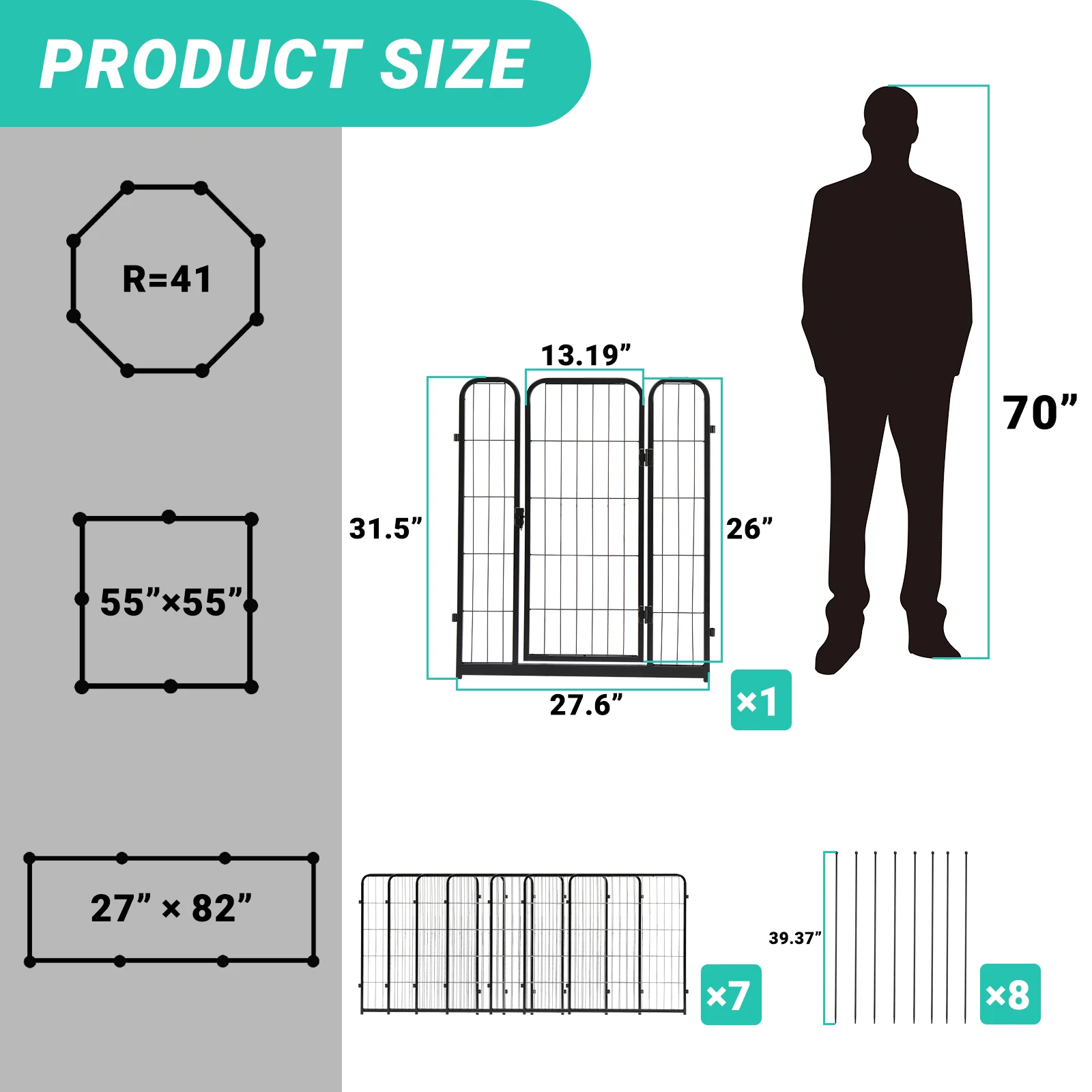 70 * 80cm spliced 8-piece iron pet fence