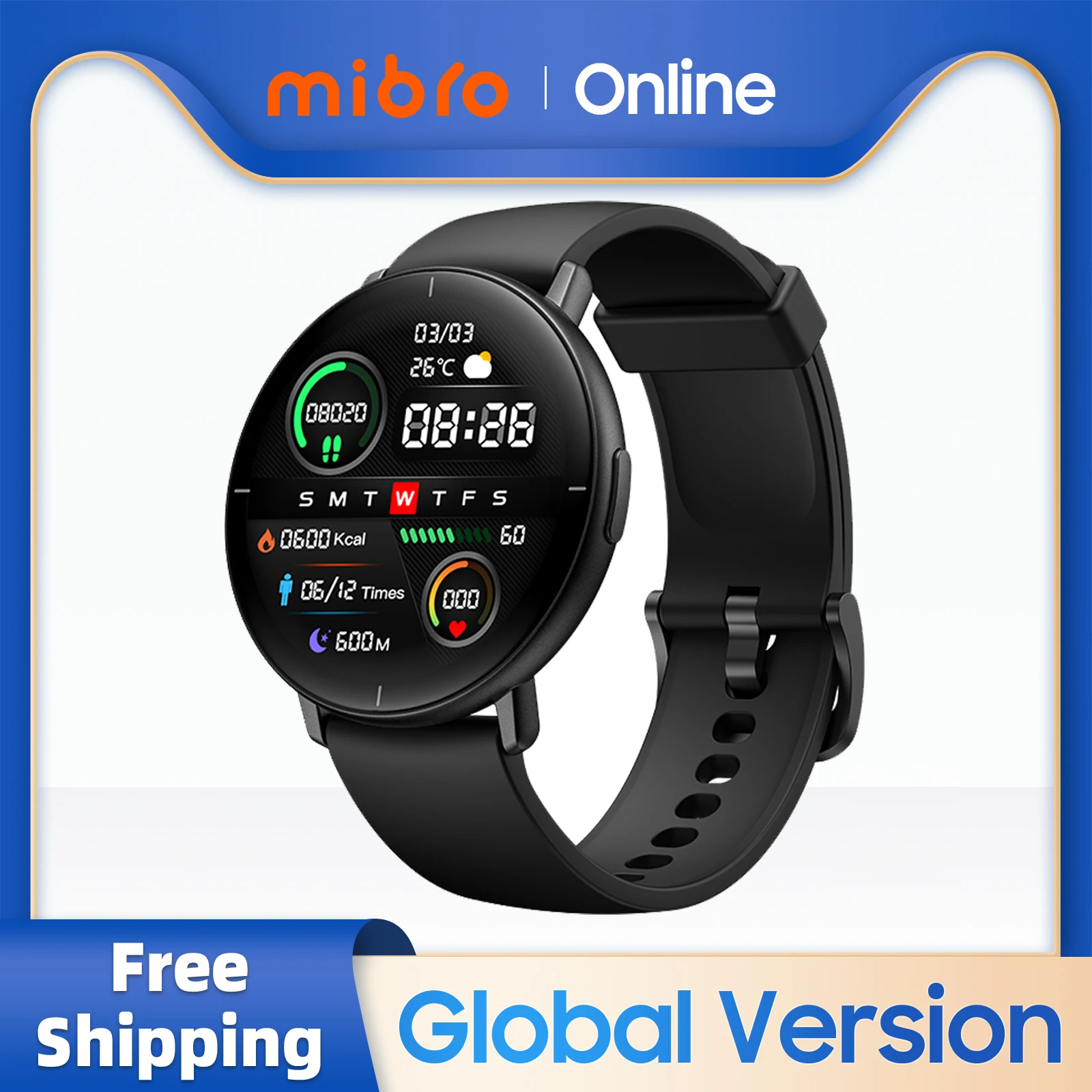 Mibro Lite Smartwatch Global Version 1.3Inch AMOLED HD Display IP68 Waterproof App Control Fitness Monitoring Bluetooth Watch