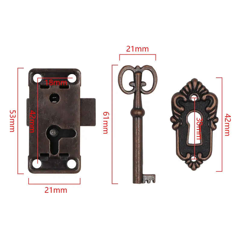 Antique Iron Door Lock Drawer Jewelry Wood Box Cabinet Wardrobe Cupboard Door Lock + Key Furniture Hardware