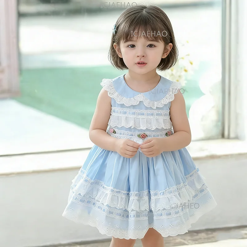 Robe de demoiselle d'honneur de luxe style Lolita princesse espagnole pour enfants, tutu bouffant, robes à manches courtes pour bébés et enfants, costume Vestido