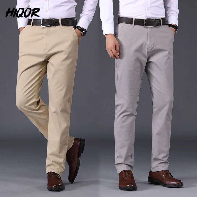 

HIQOR Men Clothing New In Man Casual Pants Spring Summer Business Straight Trousers Male Elastic Waist Cotton Pantalones Hombre