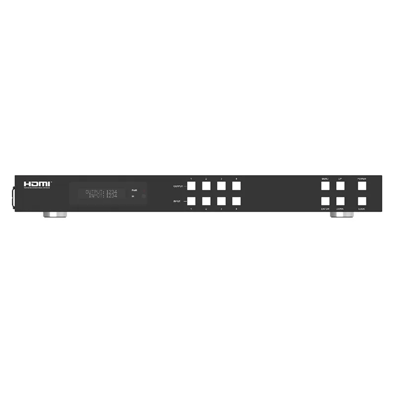 4x4 HDBase-T Matrix 150m Melalui Kabel Cat5e/6/7 Mendukung 4:4:4 IR RS-232 LAN Web GUI HDMI 2.0 HDCP 2.2