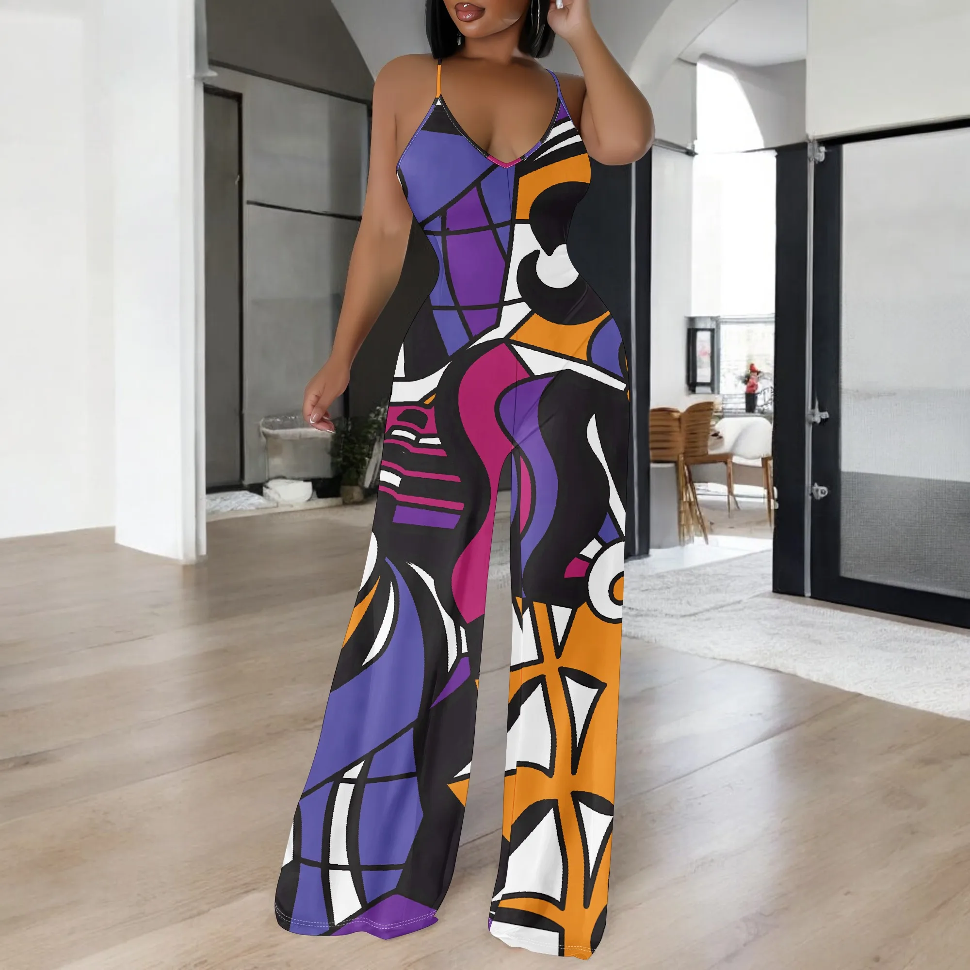 Women's Off Shoulder Sexy Crew Neck Loose Long Dress Fashion Printed Hem Club Party Casual Vacation Long Pants Jumpsuit