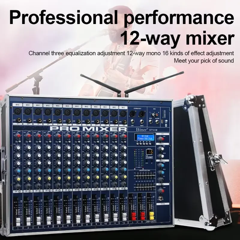 OEM GT12M High Power 2400W *2 Professional 12 Channels Power Mixer Amplifier With 2 Microphones With Sound Box