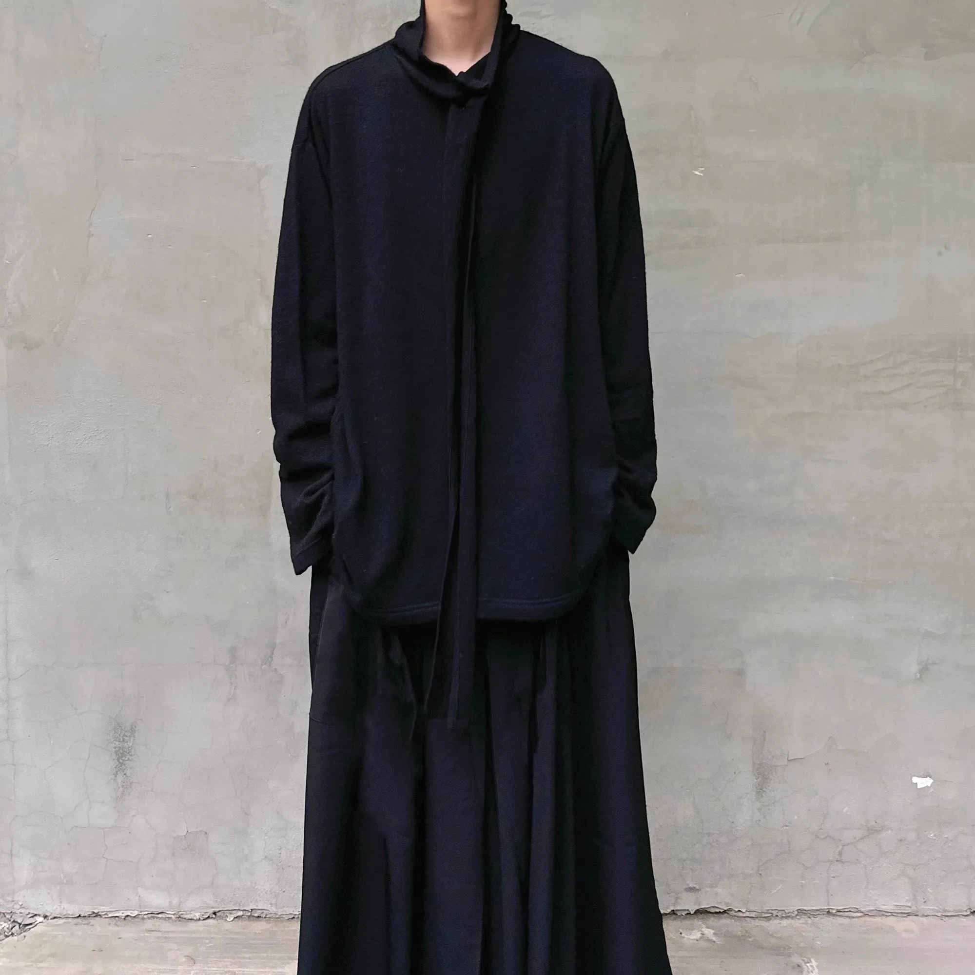 FANDISHI nuevo diseño original negro 100% lana suéter de punto de cuello alto