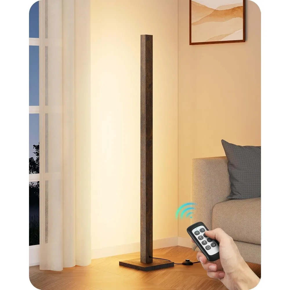 

Wooden LED Corner Floor Lamp, Modern Standing Light with Remote, Minimalist Dimmable Floor Lamps for Living Room, Bedroom