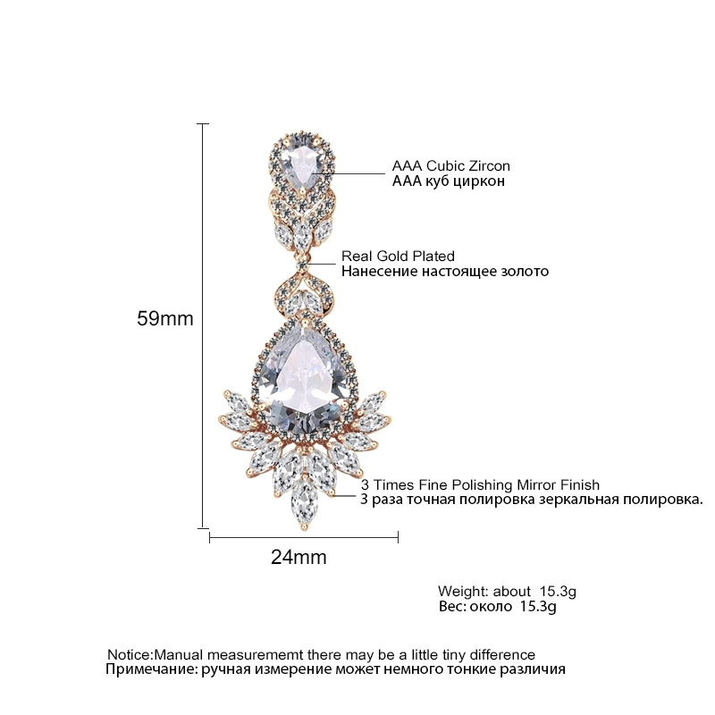 ZAKOL Luxury Clear AAA Zircon Big Dange Earring for Women Gorgeous Sliver Color Banquet Wedding Party Jewelry