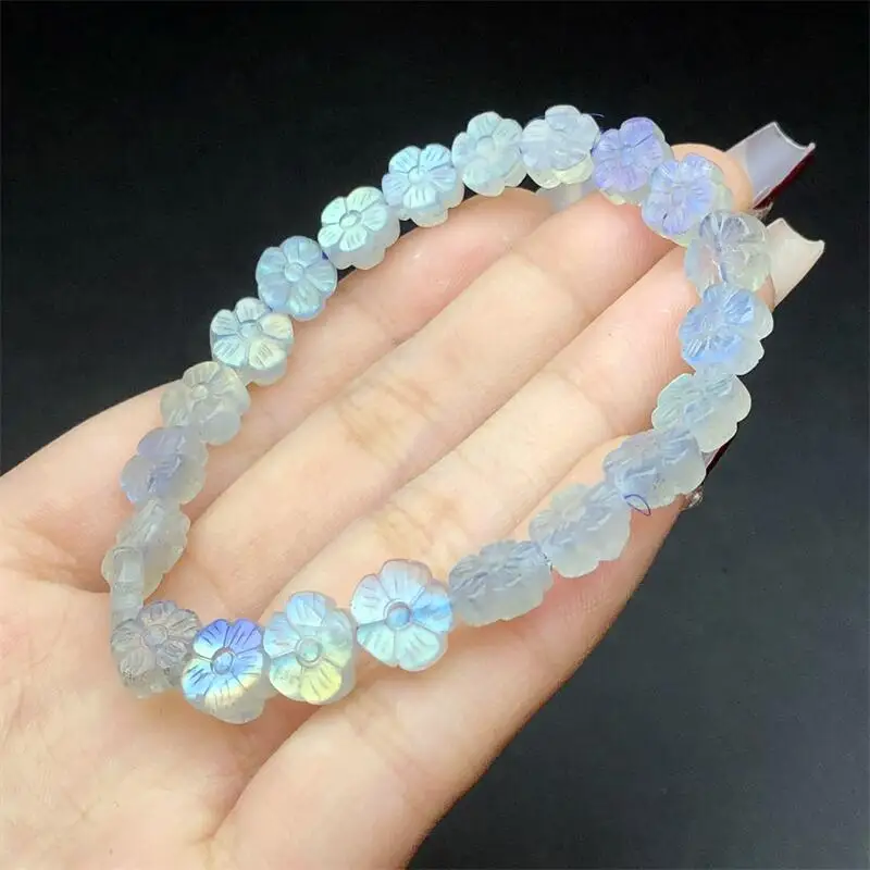 Natural Gray Moon Stone Small Flower Bead Bracelet Crystal Gemstone Jewelry Reiki Healing Gift For Women 1pcs