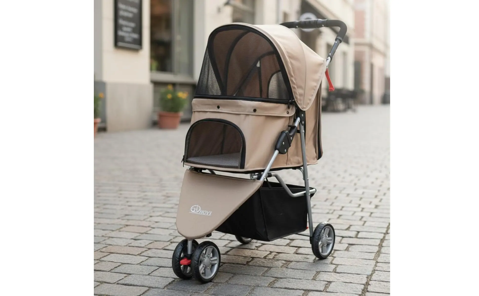 3-Wheel Pet Pet Carriage Foldable Folding Dog Pet Carriage Lightweight Cat Carrier Breathable Mesh Single-Button Fold
