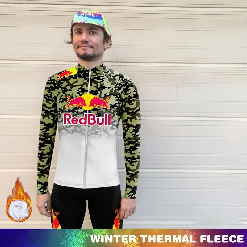 

Cycling Jersey Winter Thermal Red Bull Bicycles Jumper Fleece Clothing Men 2025 Bib Men's Bicycle Man Set Long Sleeve Outfit Mtb