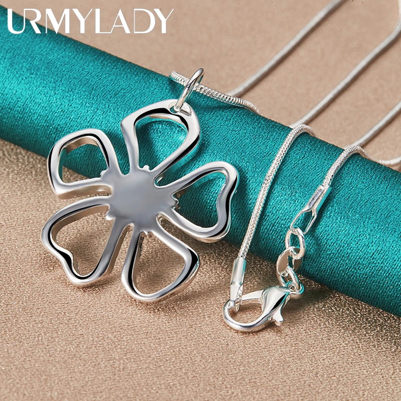 

URMYLADY 925 Sterling Silver Hollow Flower 16/18/20/22/24/26/28/30 Inch Pendant Necklace For Women Wedding Party Fashion Jewelry