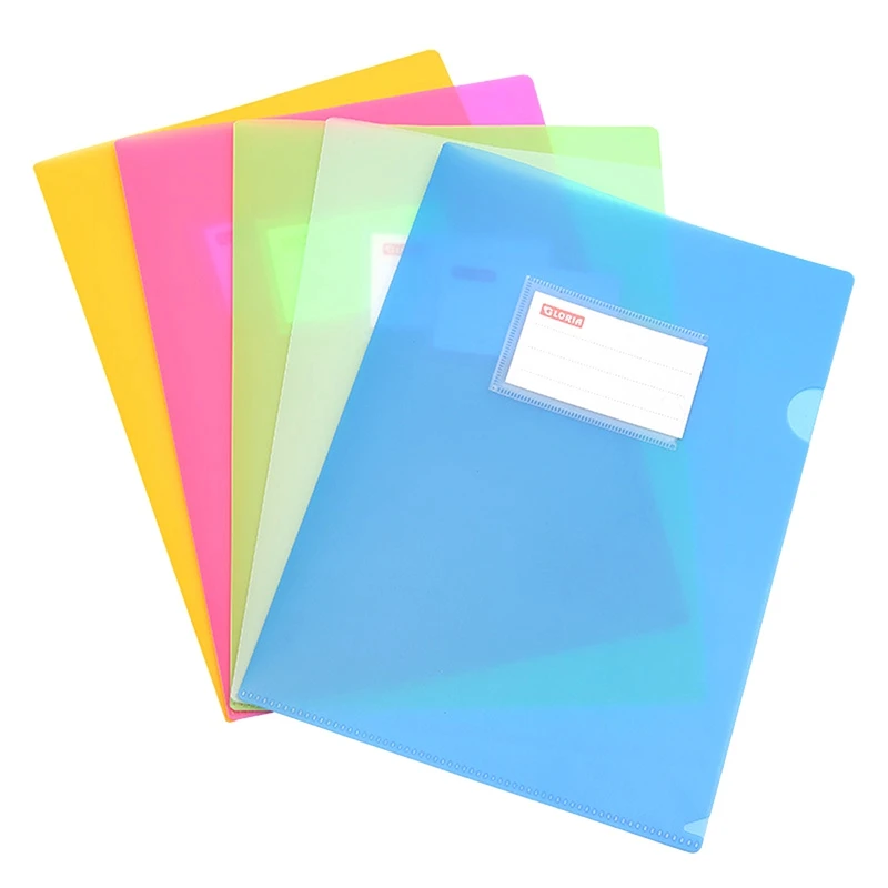 A4 Transparent Candy Color Single Page Clip PP Single Layer L-shaped Folder Plastic Single Clip Presentation Folder Portfolio