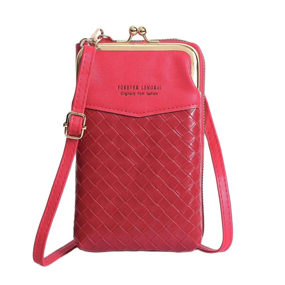 New Woven Pattern Universal Mobile Phone Bag Women's Vertical Lingge Crossbody Bag Fashion Versatile Shoulder Bag Korean Version