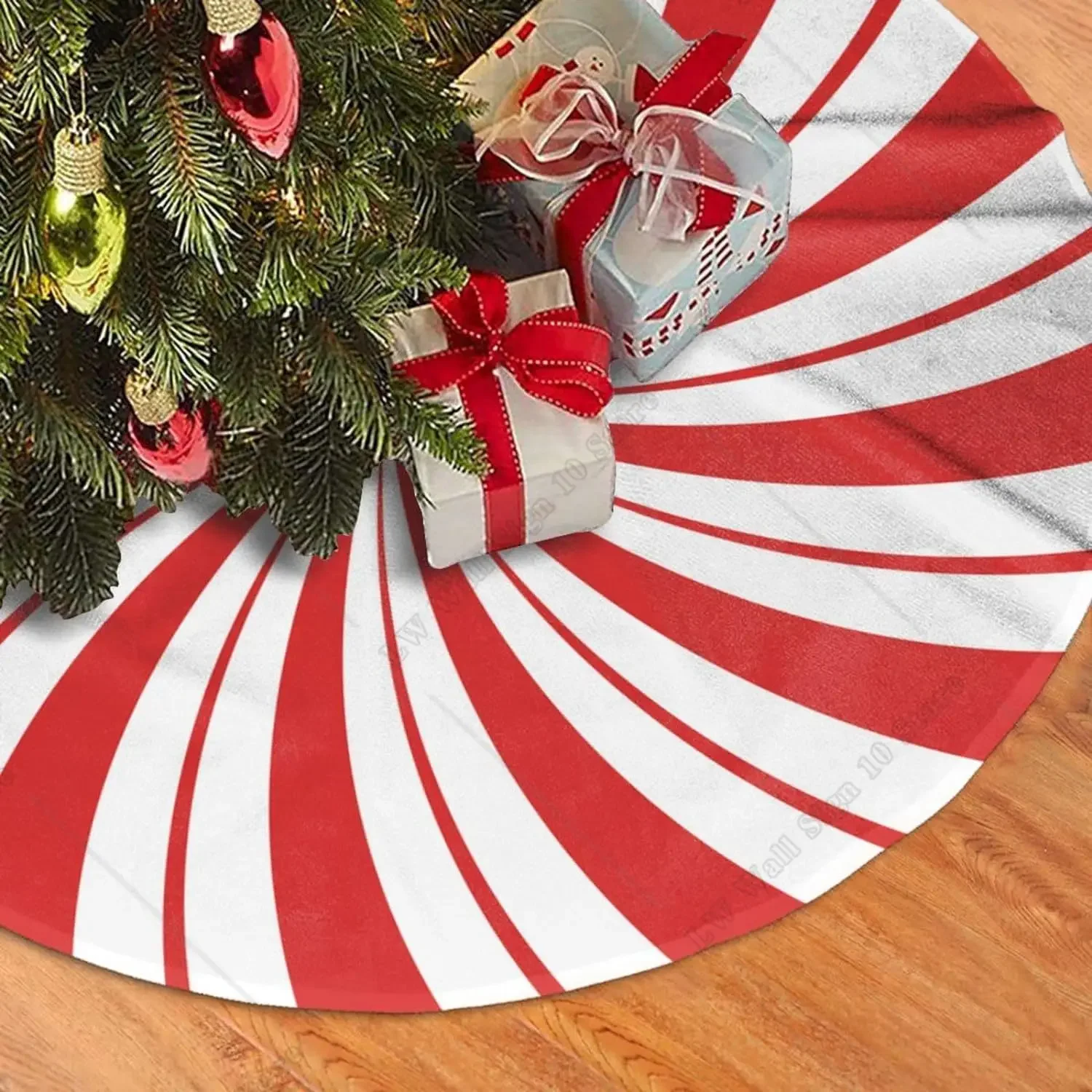 Red and White Swirl Candy Christmas Tree Skirt 30 36 48 Inch Xmas Tree Mat for Christmas Decorations Holiday Ornaments