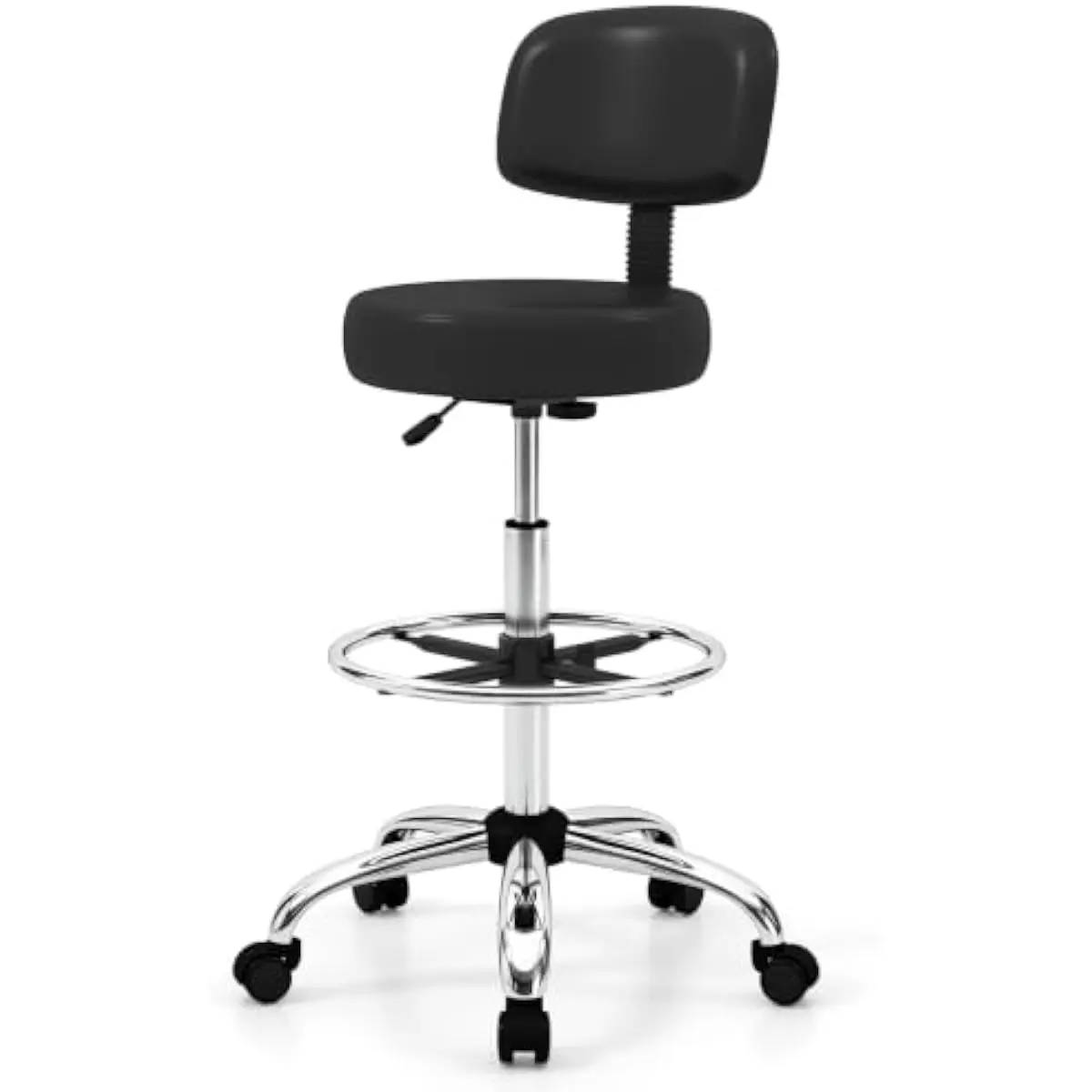 Ergonomic swivel drafting stool with height adjustable seat 29-37 inches, detachable contoured backrest, customizable footring 8