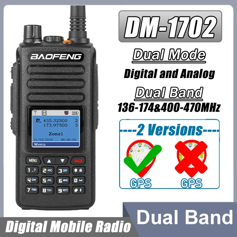 Baofeng DMR Radio DM-1702 GPS Walkie Talkie Tier 1 2 Dual Time Slot Dual Band 136-174 & 400-470MHz Two Way Radio Upgraded DR-180