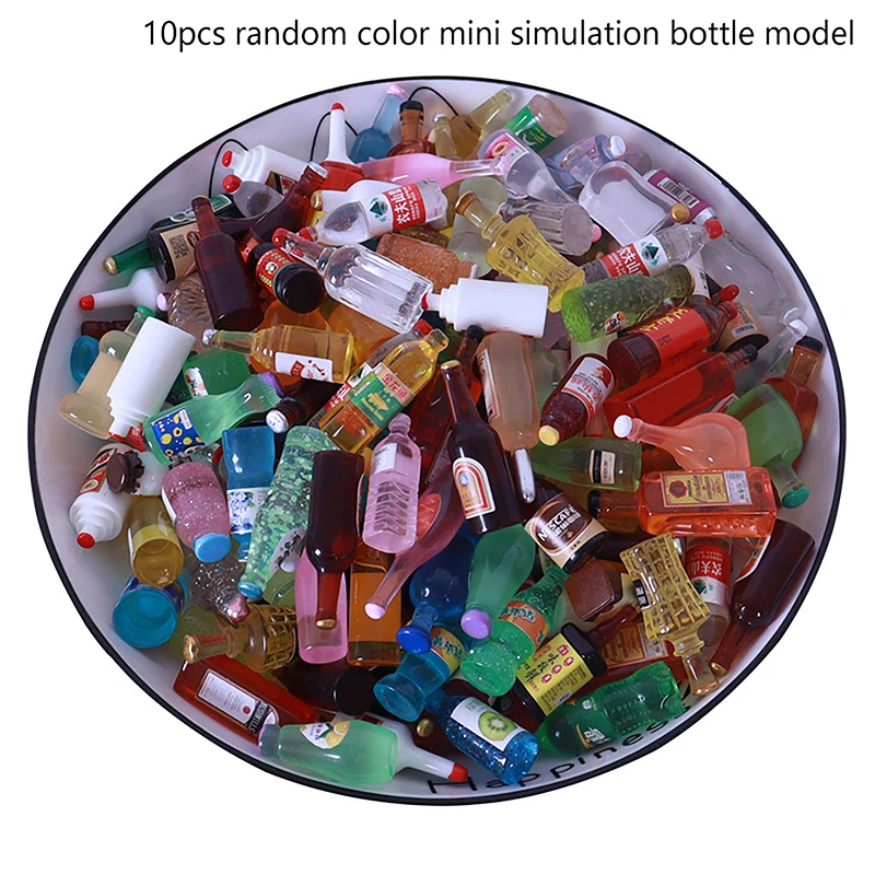 10Pcs Dollhouse Mini Simulation Wine Drinks Bottle Dollhouse Kitchen Decoration Accessories Pretend Play Toy For Kids Gifts