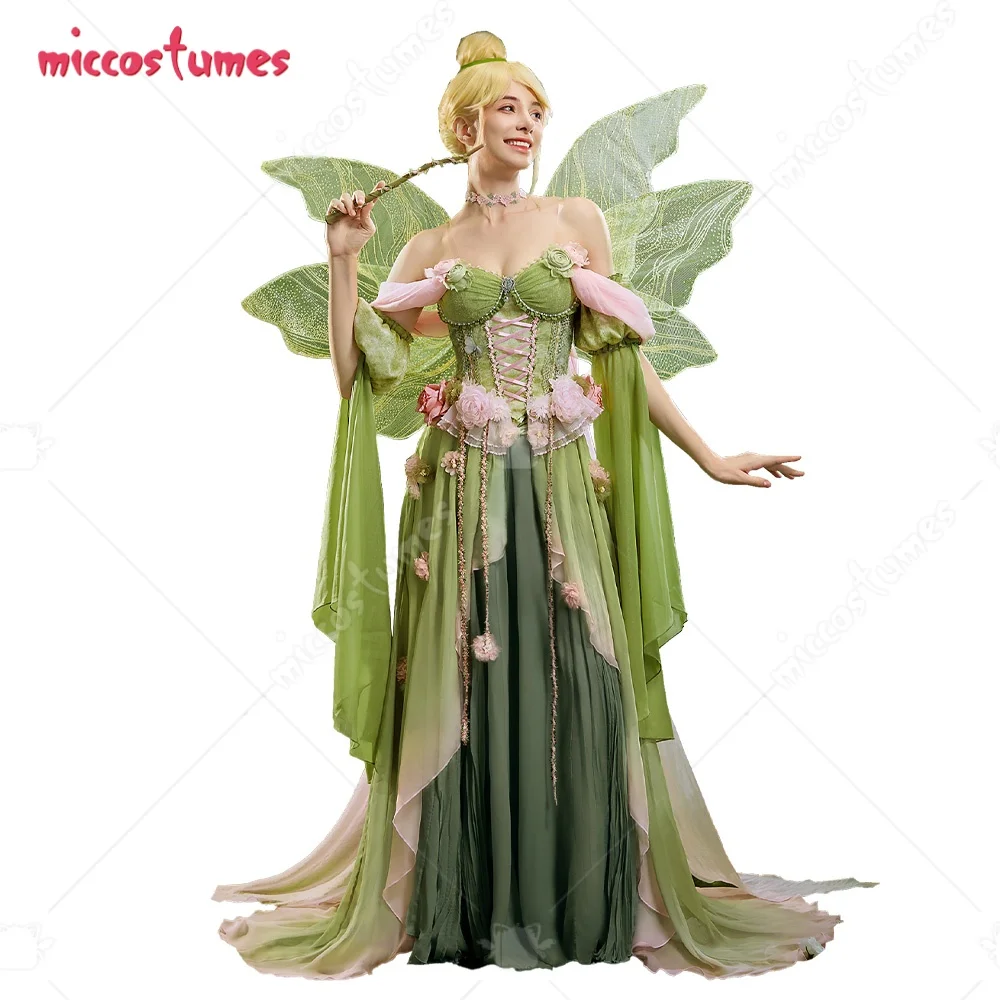 【Versandbereit】Miccostumes Damen-Fantasiekostüm Blumenfee Cosplay-Kostüm Fantasiekleid mit Ärmeln und Schleife