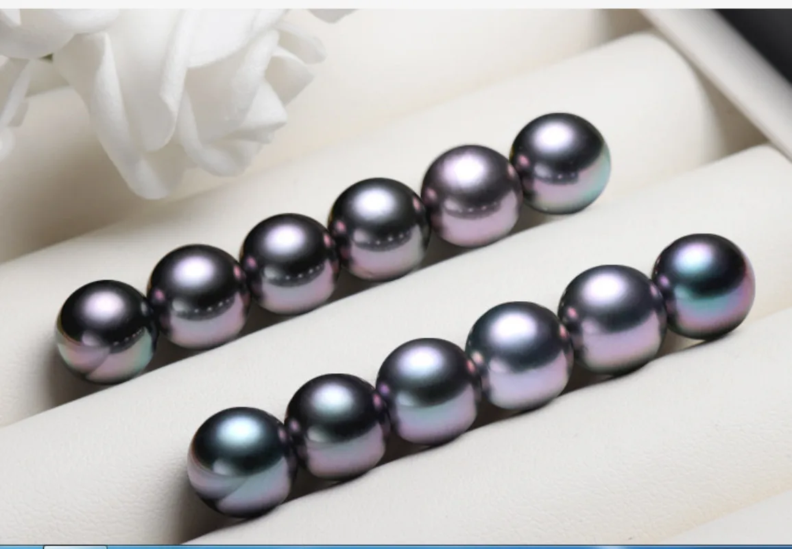 

A Pair 7-8mm Genuine Black Round Loose Pearl Half Drilled Women Wedding Party Jewelry Accessories Necklace Earring Ring Bracelet