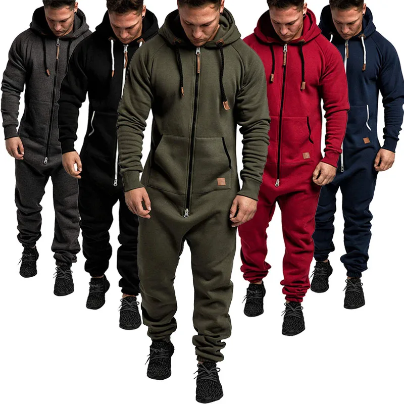 

Hot Men's Jumpsuit Pajamas Long Sleeve Sweatpants Splicing Autumn Winter Casual Hoodie Male Zipper Jumpsuit Streetwear Overalls