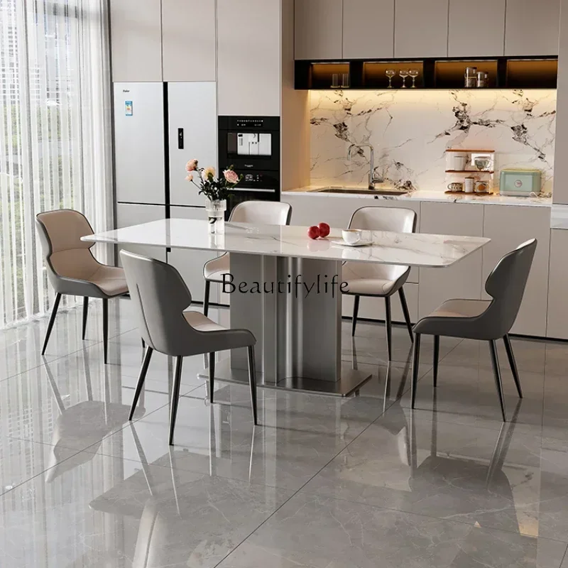 

Italian minimalist rock slab dining table rectangular small apartment modern minimalist creative dining table