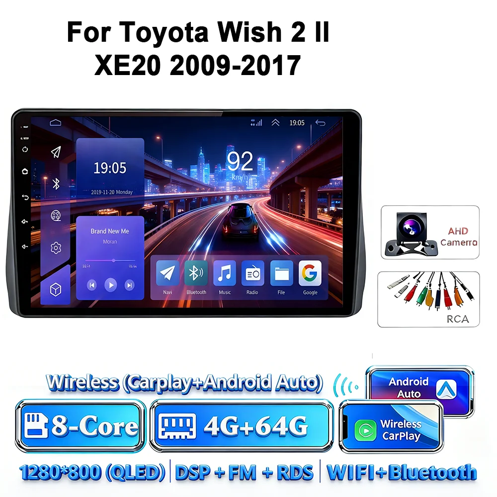Android 17 Carplay Android Auto 4G WIFI autoradio voor Toyota Wish 2 XE20 2009-2017 GPS DSP BT touchscreen multimediasysteem