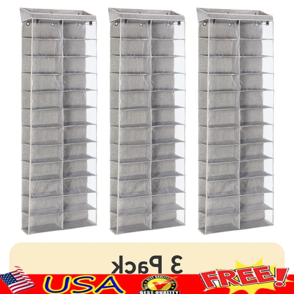 

24 Shelf Over the Door Shoe Organizer 3 Pack Hanging Storage Solution Footwear Accessories Ideal Closets and Bedroom