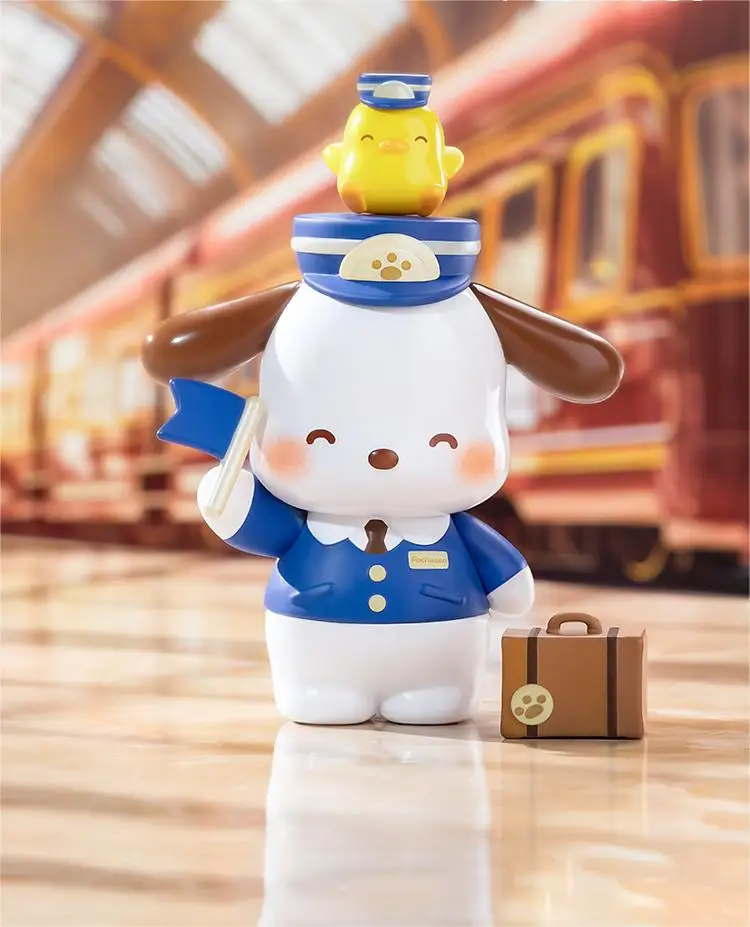 Oryginalna licencja Rodzina Sanrio Pochacco Vintage Time Train Seria Pudełko z niespodzianką Zagraj w rękę Dekoracja stołu